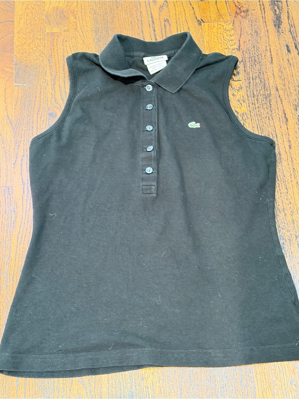Lacoste Black Women’s Sleeveless Polo with Green Crocodile